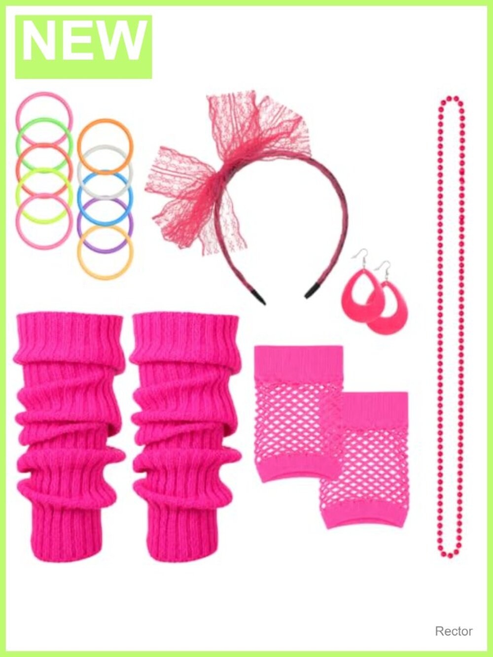 6 Pc 80s Costume Accessory Set Lace Fishnet Polyester Neon Outfit